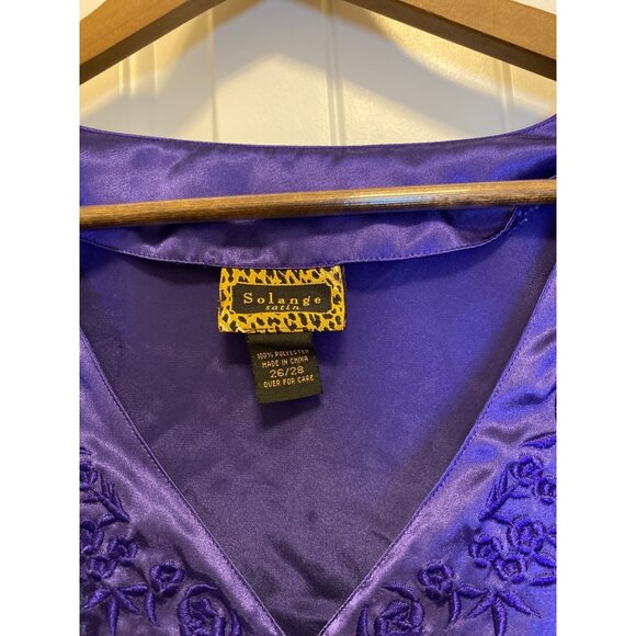 Solange Purple Embroidered Satin Kaftan Button-Front Size 26/28 - Picture 4 of 7